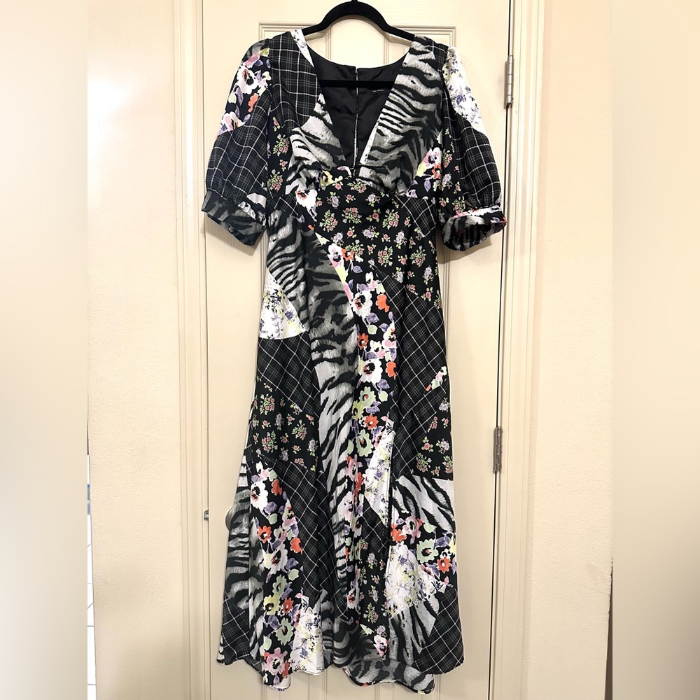 Asos Patchwork Midi Open Back Puff Sleeve Garden … - image 3